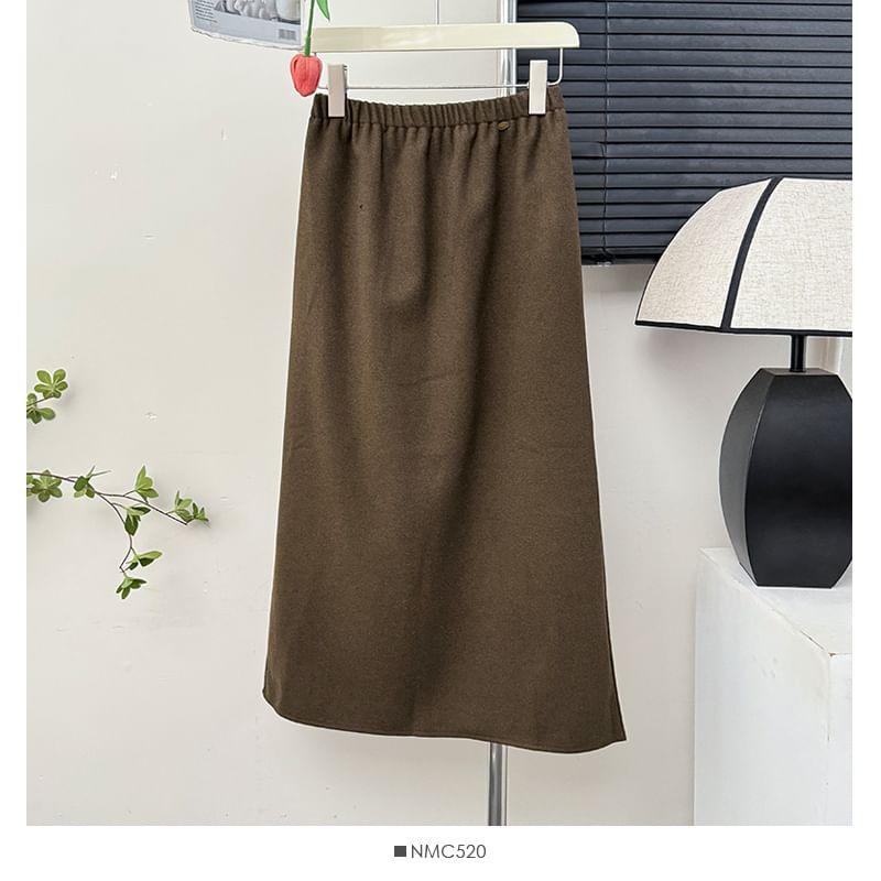 Slited High-Waist Wool A-Line Skirt product image