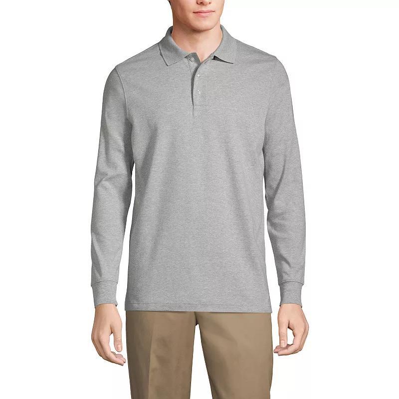 Mens Lands End Long Sleeve Interlock Polo Shirt, Mens Gray Grey Product Image