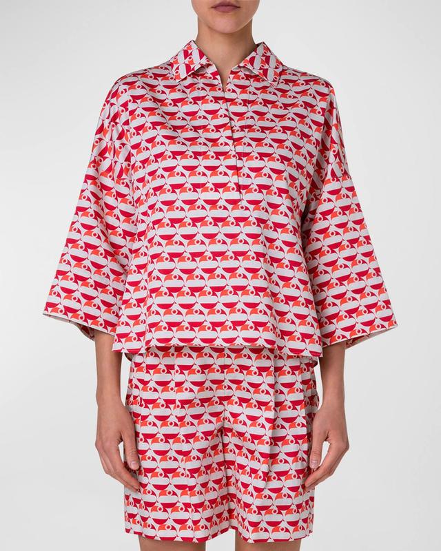 Akris punto Flamingo Dot Print Cotton Satin Shirt Product Image