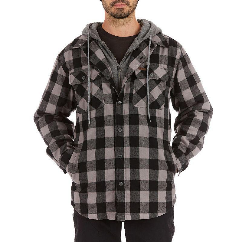 Mens Sherpa-Lined Hooded Flannel Shirt Jacket, Mens White Product Image