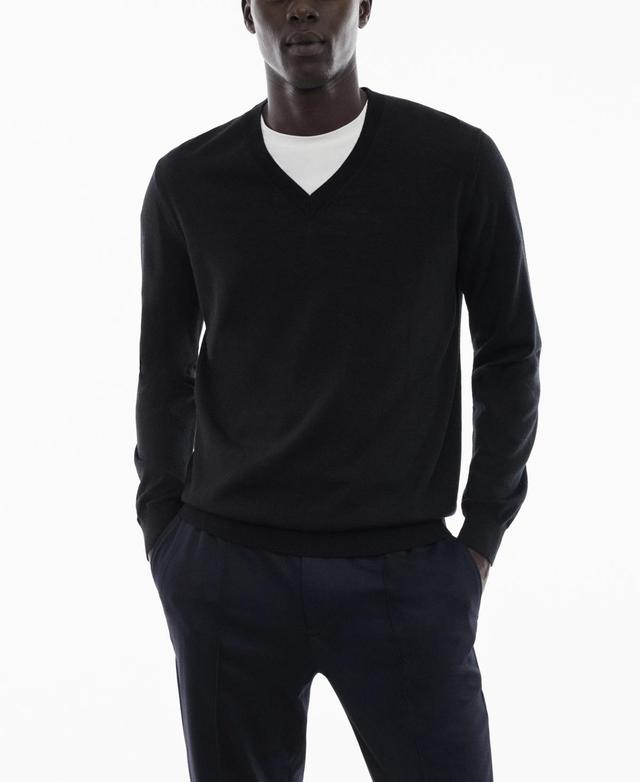 MANGO MAN - 100% merino wool V-neck sweater blackMen Product Image