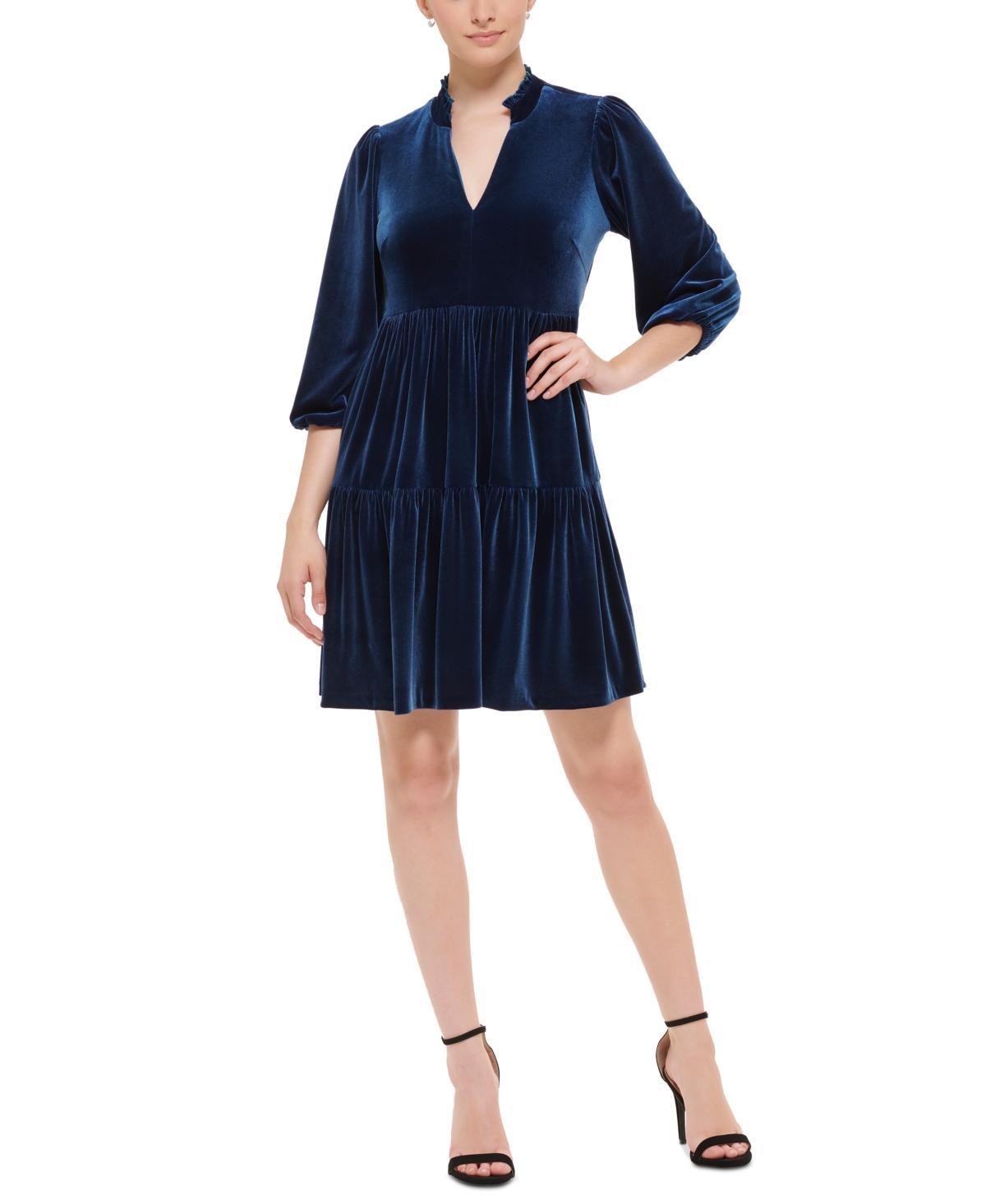 Vince Camuto Womens Velvet Puff-Sleeve Tiered Dress Product Image