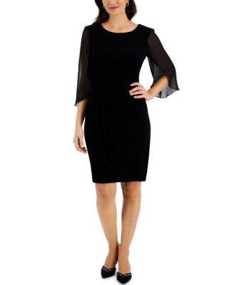 Petite Chiffon Cape-Sleeve Sheath Dress Product Image