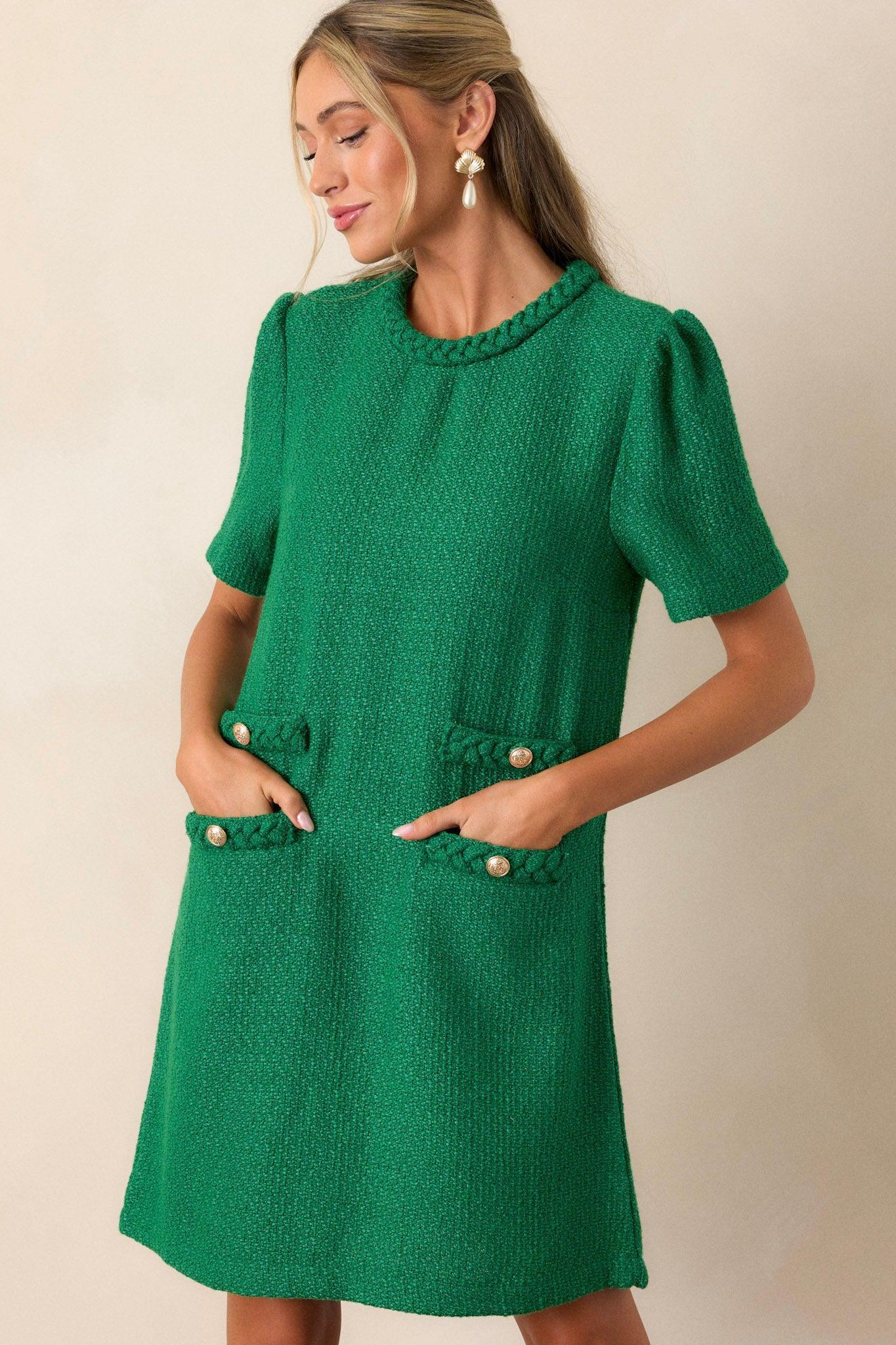 Midsummer Nights Green Tweed Mini Dress Product Image