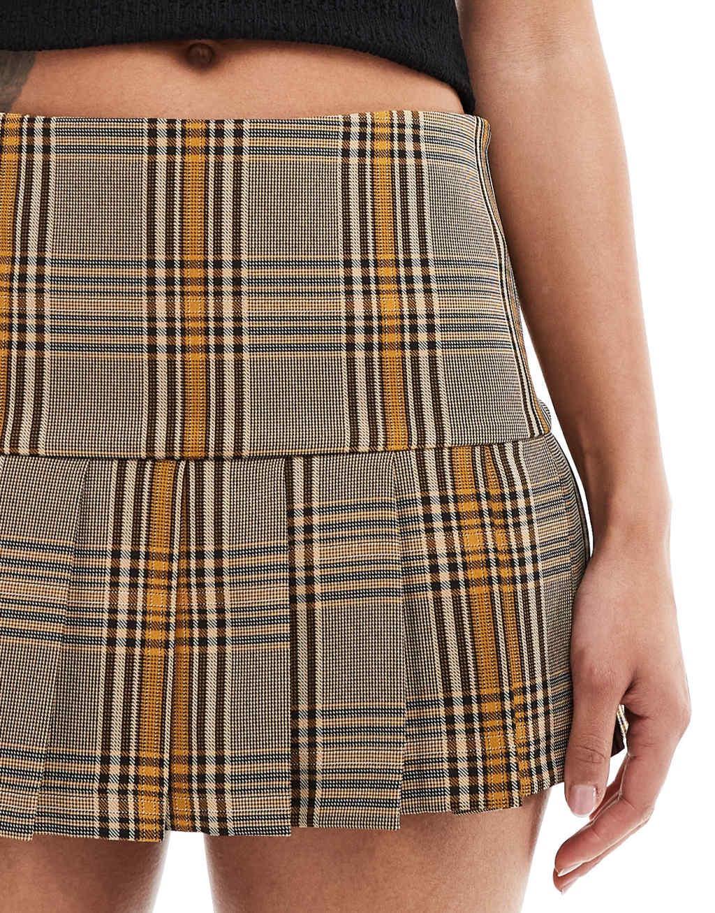 COLLUSION ultimate tailored pleated mini skort in brown heritage plaid Product Image