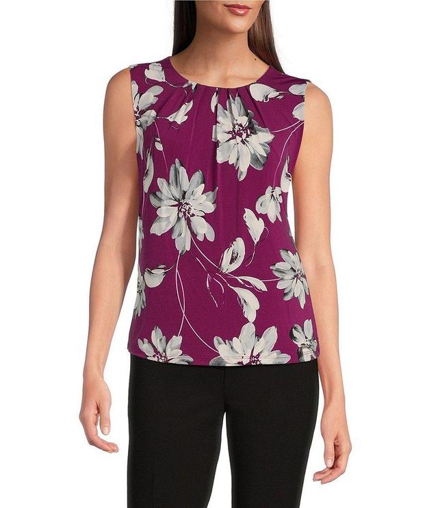 Calvin Klein Floral Printed Sleeveless Pleat Neck Cami Top Product Image