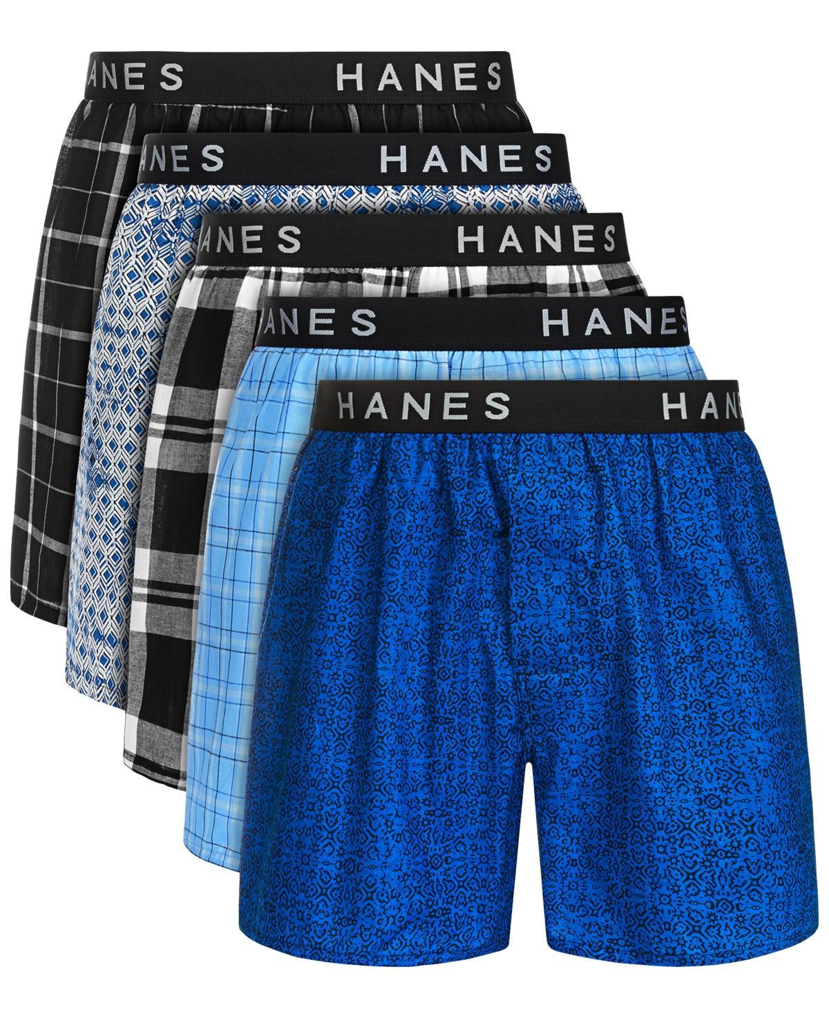 Mens Hanes Ultimate 5-pack Plaid Woven Boxers Blue Product Image