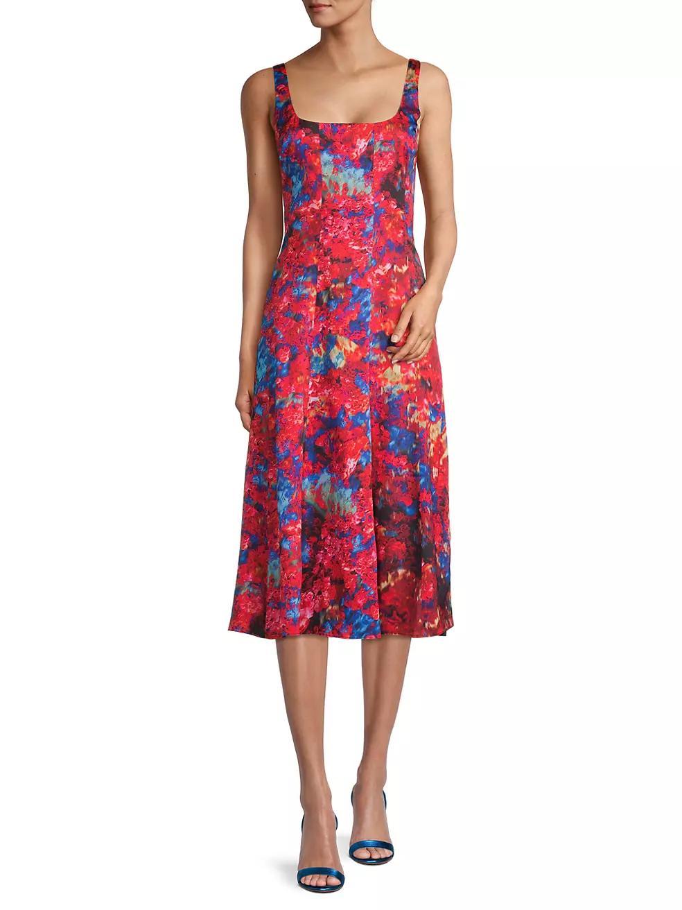 City Garden Floral Godet Midi-Dress Product Image