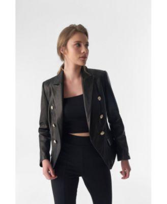 Women's Genuine Leather Blazer Jacket, Natural Grain Black Product Image