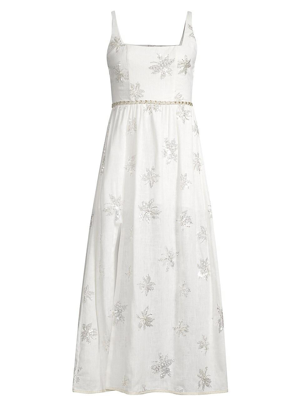 Womens Lucid Dreams Olivia Floral Sequined Linen-Blend Fit & Flare Midi-Dress product image