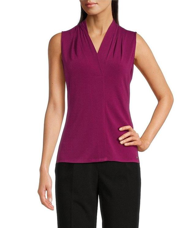 Calvin Klein Pebble Crepe Sleeveless V-Neck Top Product Image