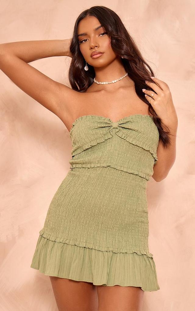 Sage Khaki Shirred Frill Bandeau Shift Dress Product Image