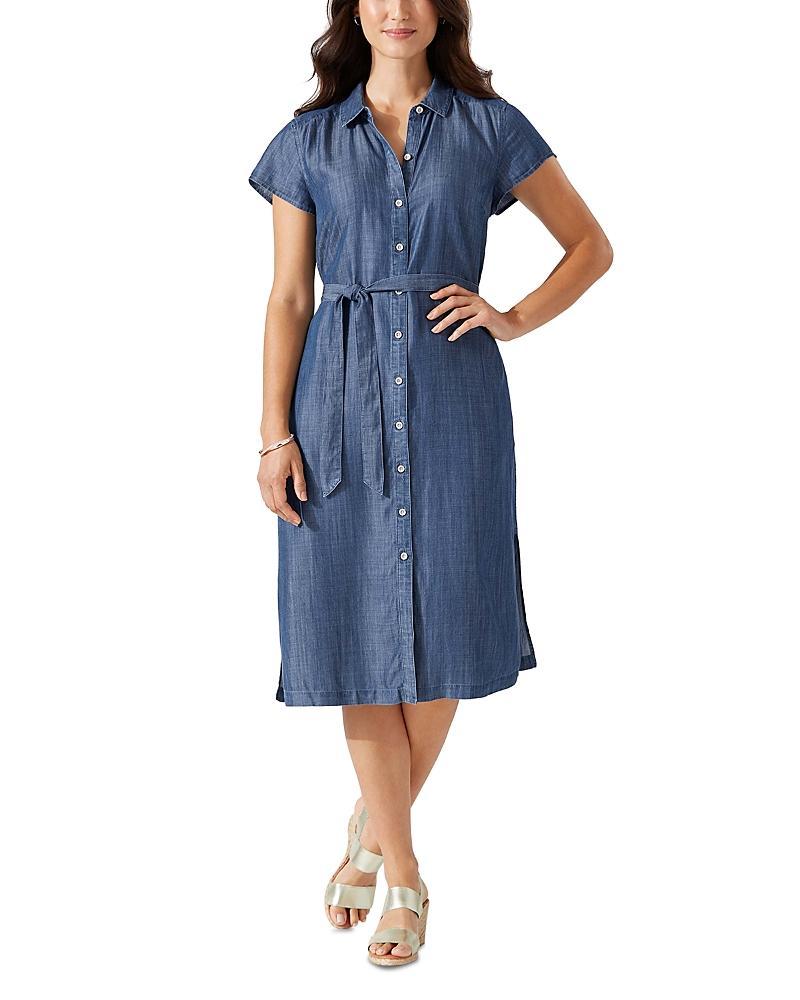 Tommy Bahama Mission Beach Soft Twill Point Collar Cap Sleeve Button Front Self-Tie Belt Shirt Dress Product Image