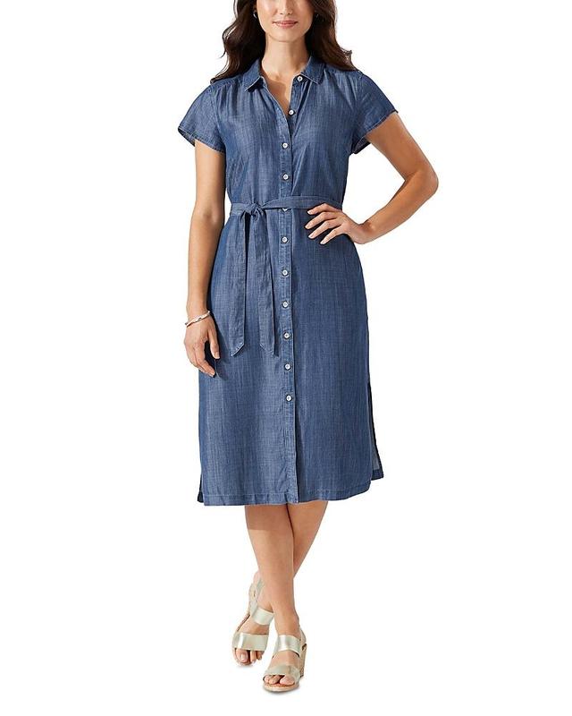 Tommy Bahama Mission Beach Soft Twill Point Collar Cap Sleeve Button Front Self-Tie Belt Shirt Dress Product Image