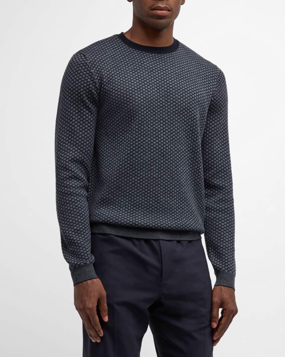 Mens Textured Diamond Virgin Wool Crewneck Sweater Product Image