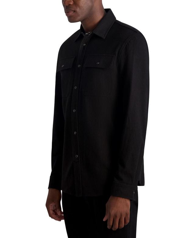 Karl Lagerfeld Paris | Ribbed Snap Front Shirt | | Polyester/Spandex | Product Image