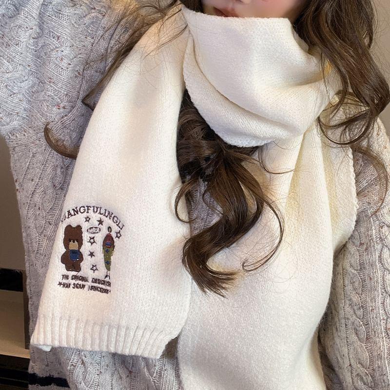 Bear Embroidered Knit Scarf Product Image