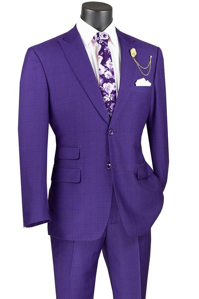 Catania Collection - Modern Fit Windowpane Suit 2 Piece in Purple Product Image