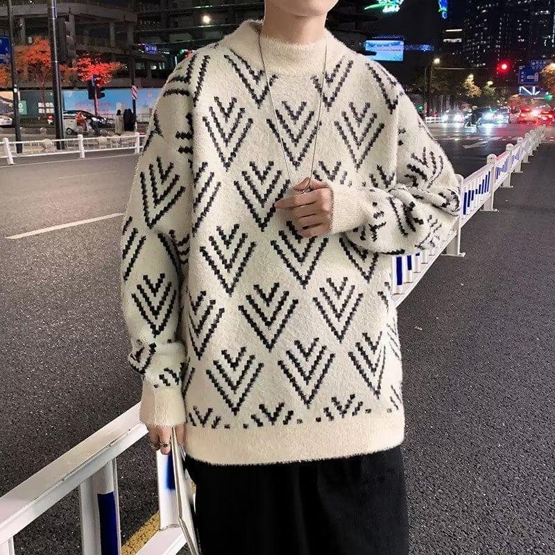 Mock Neck Patterned Sweater Product Image