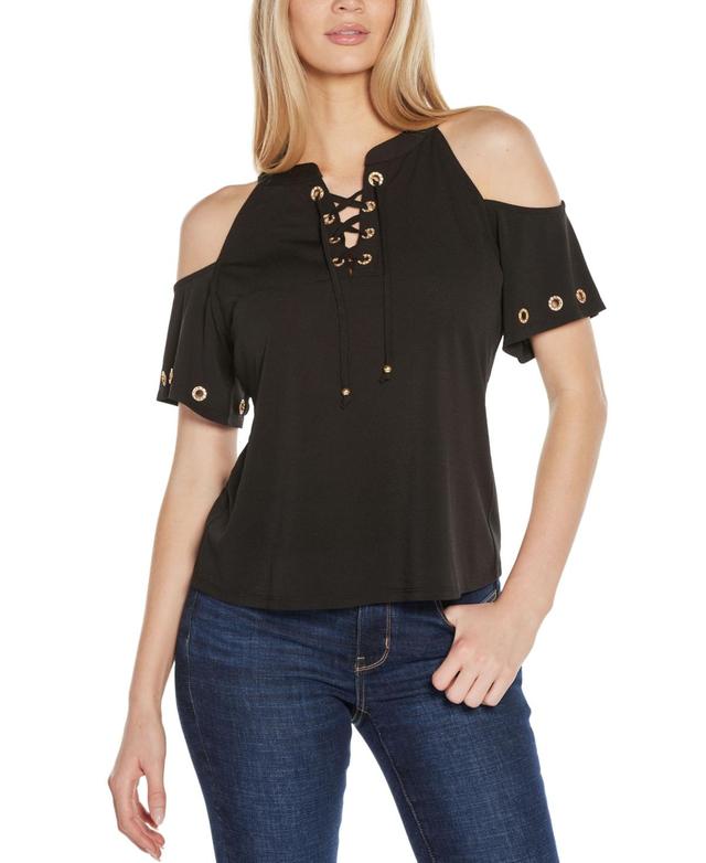 Belldini Womens Cold-Shoulder Grommet Trim Knit Top Product Image