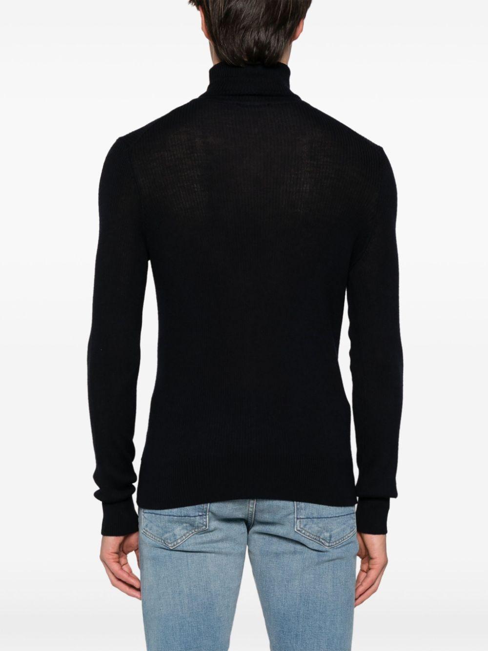 Ribbed-knit Roll-neck Jumper In Navy Blue Product Image