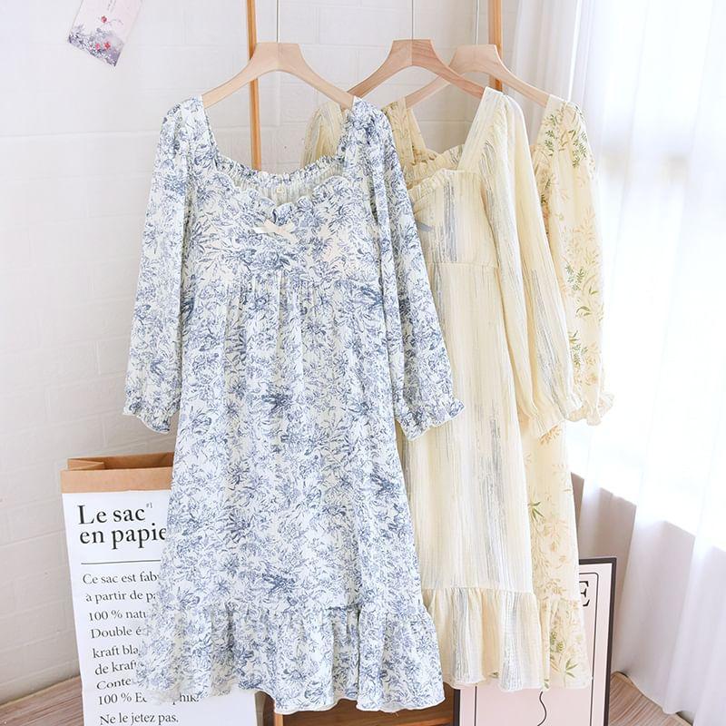 Long-Sleeve Floral Pajama Dress Product Image