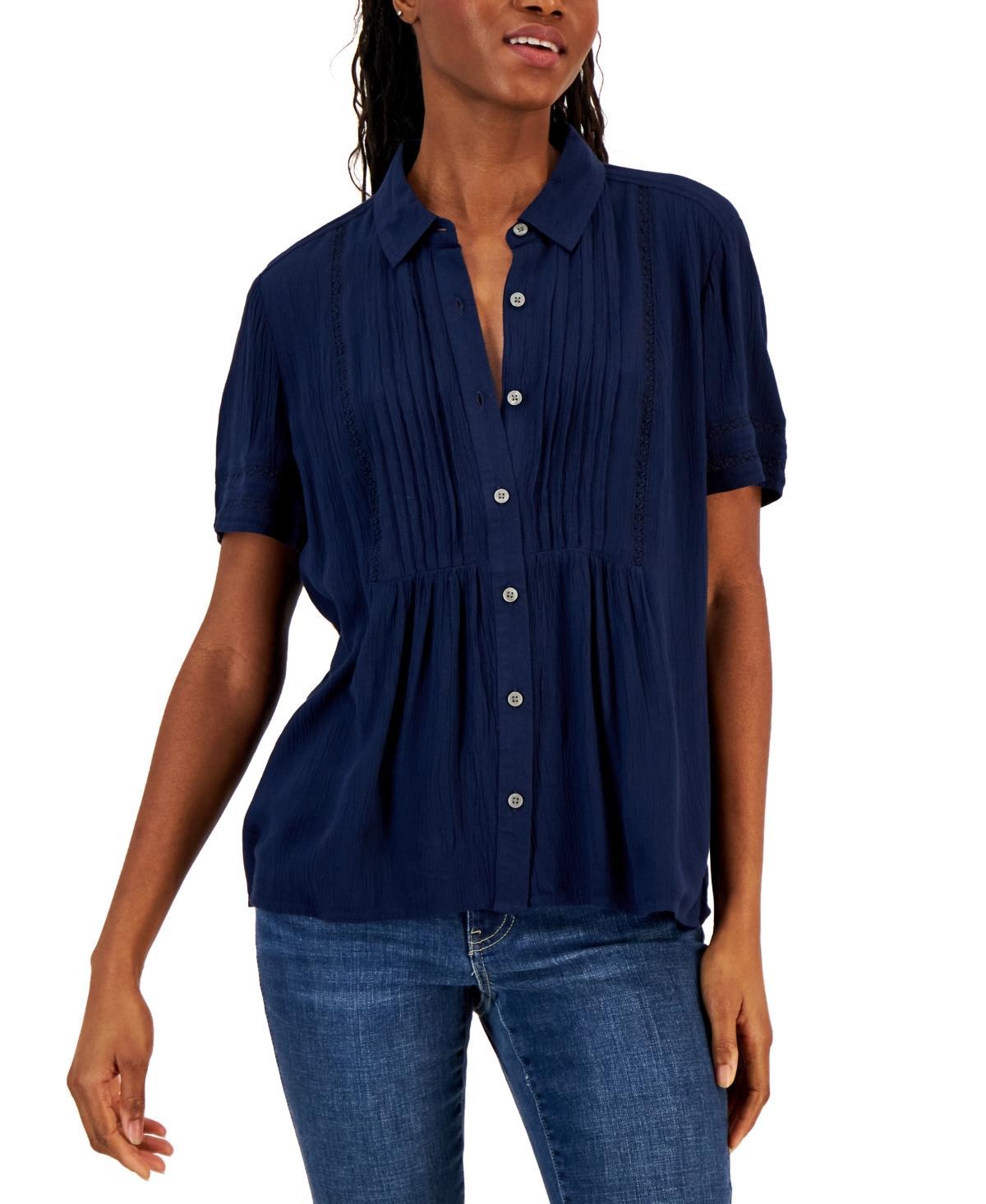 Style & Co Womens Pintuck Short-Sleeve Button-Front Shirt, Created for Macys Product Image