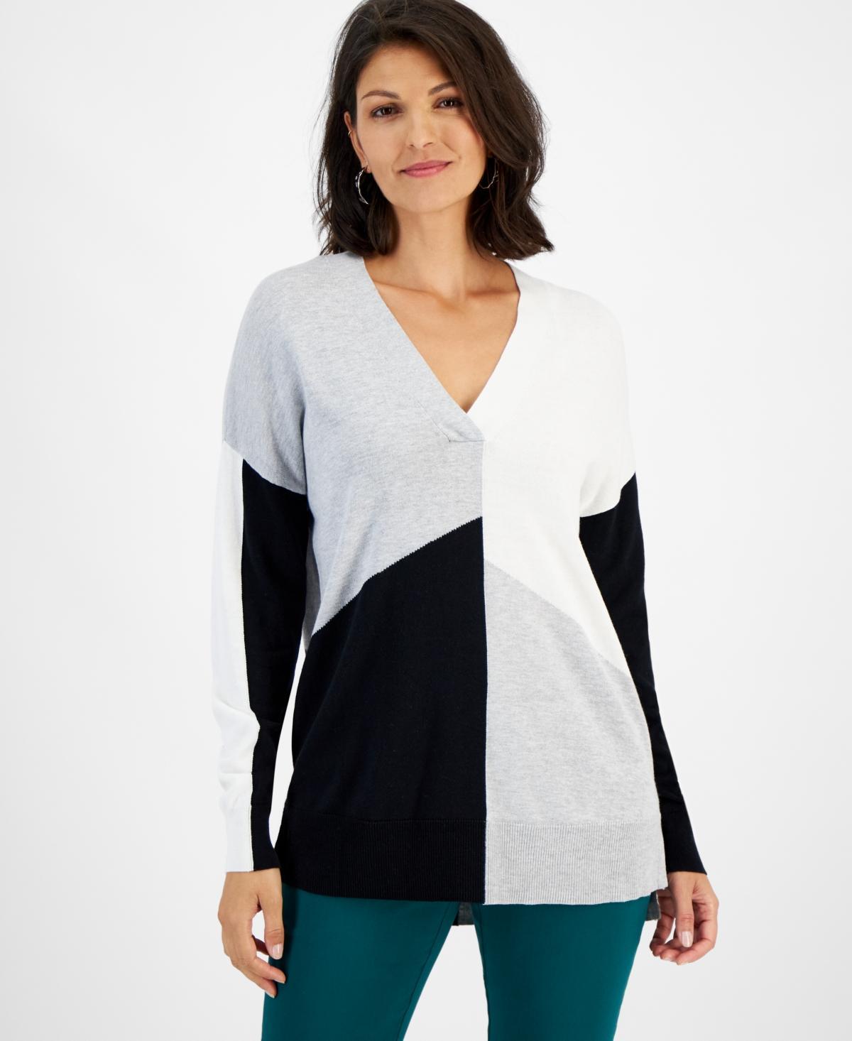 I.n.c. International Concepts Womens Colorblocked V-Neck Stephem Sweater, Created for Macys Product Image