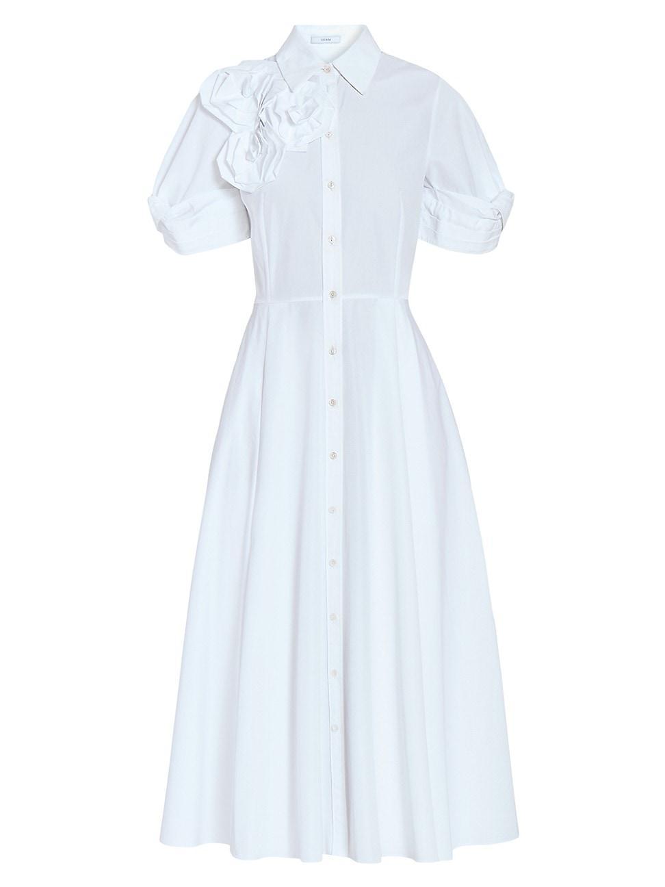 Womens Gathered Cotton Midi-Dress Product Image