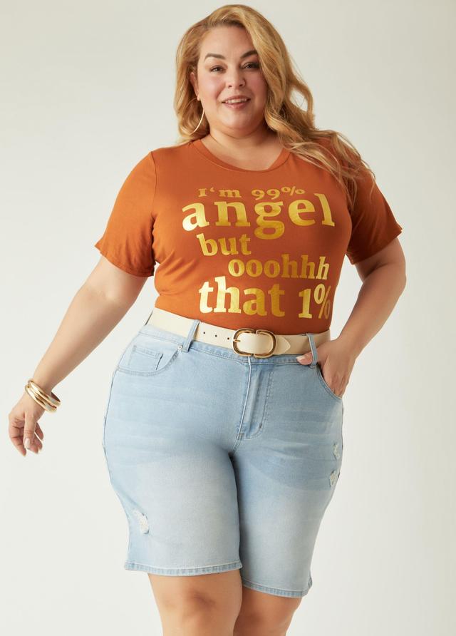 Plus Size 99% Angel Metallic Graphic Tee, - Ashley Stewart Product Image