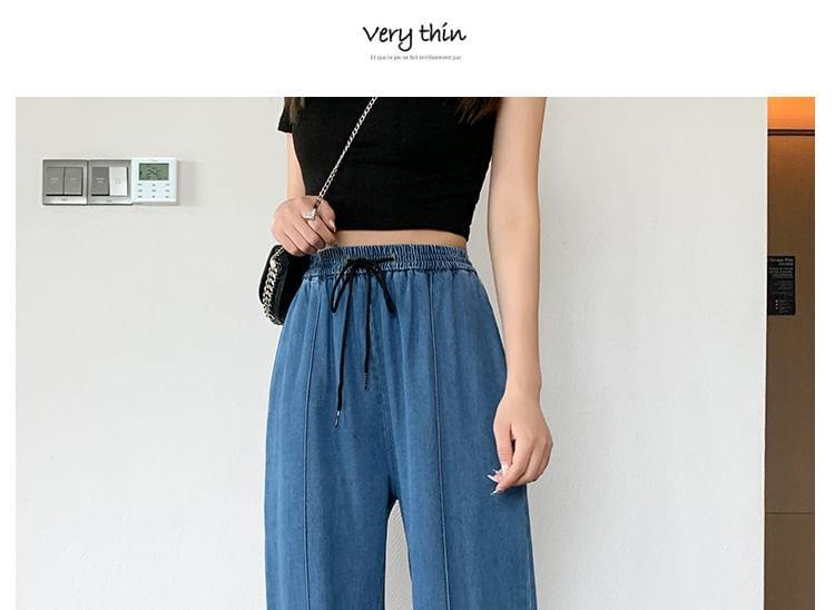 Drawstring Waist Washed Loose Fit Jeans Product Image