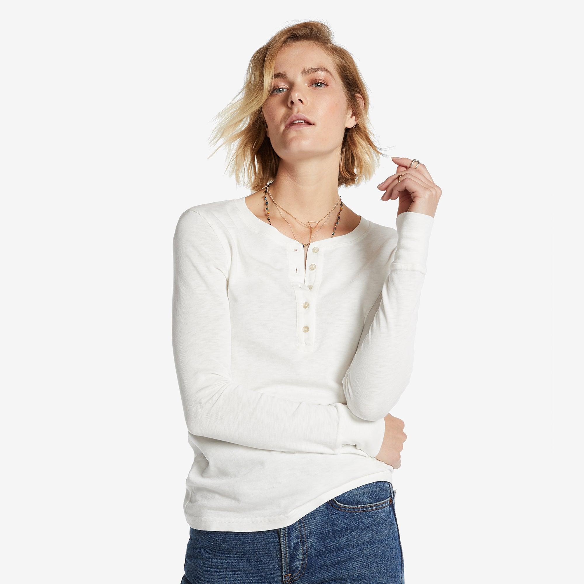 Premium Slub Henley Tee Long Sleeve - Bone Female Product Image