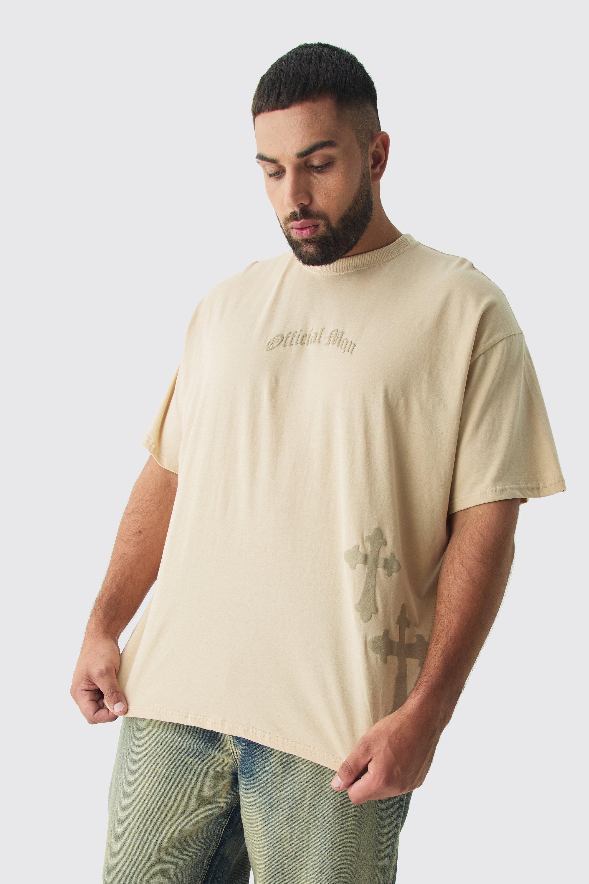 Plus Oversized Official Man Cross Puff Print T-Shirt | boohooMAN USA Product Image