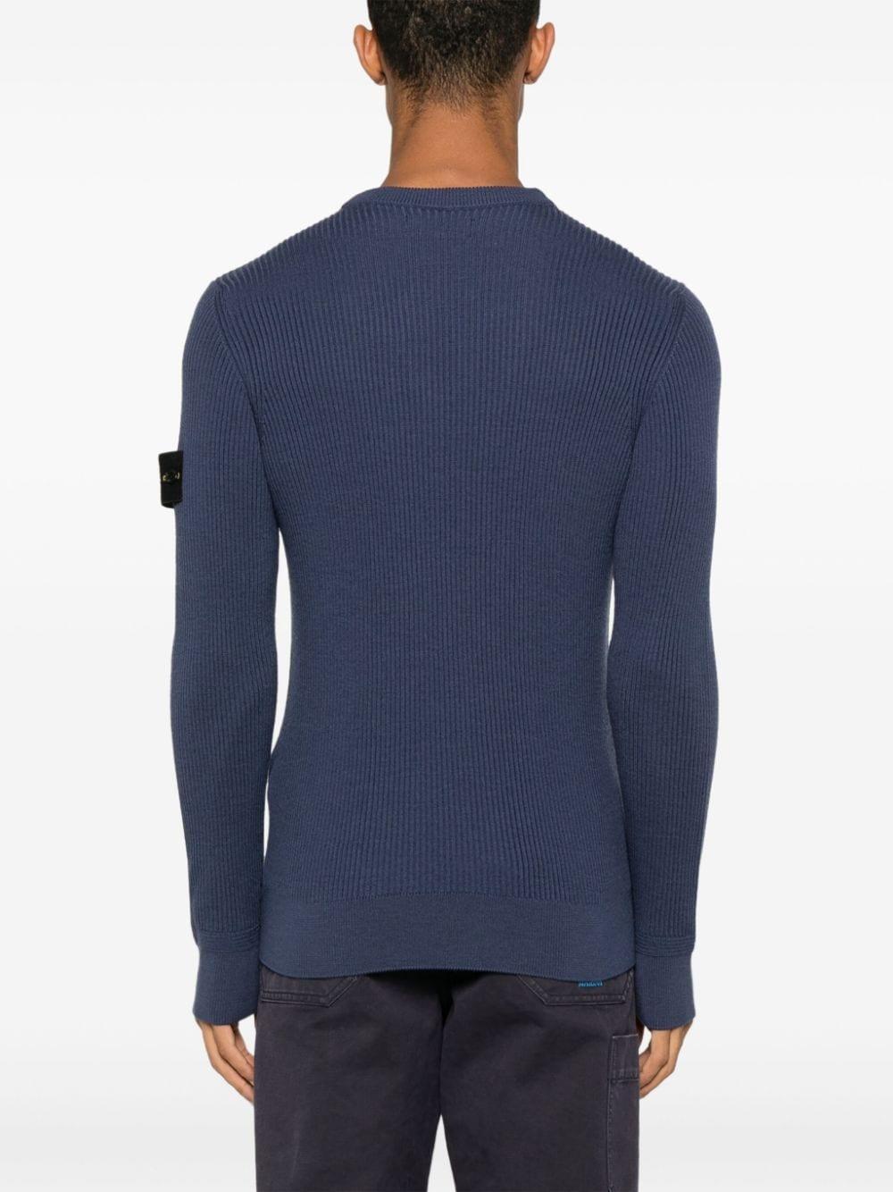 STONE ISLAND Ribbed Wool Sweater In Blue Product Image