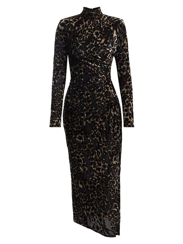 Womens Eveline Leopard Velvet Long-Sleeve Midi-Dress Product Image