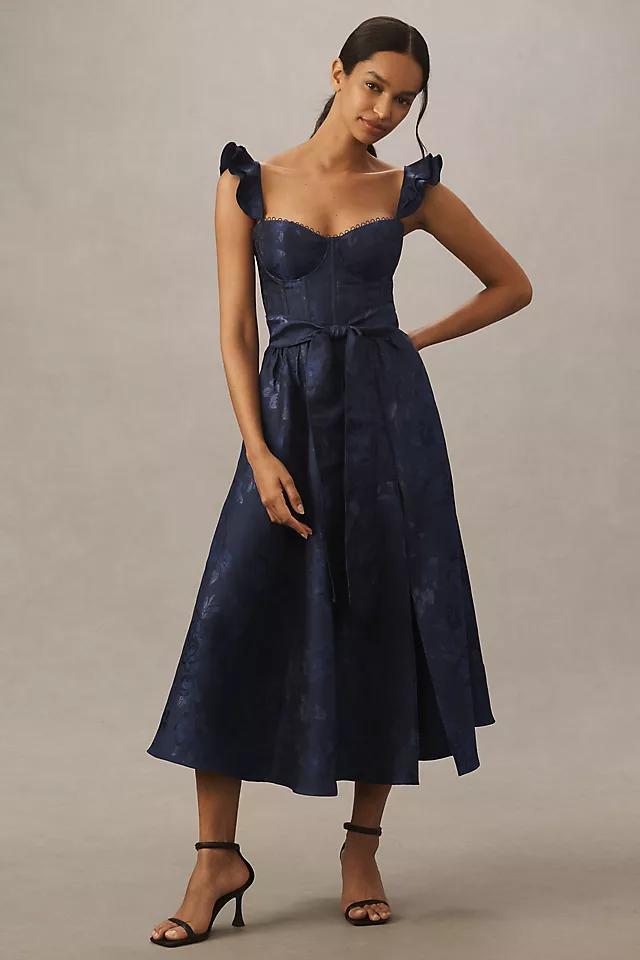 V. Chapman Vera Ruffle-Strap Corset Side-Slit Midi Dress Product Image