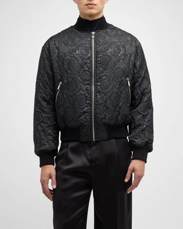 Men's Baroque Lurex Jacquard Bomber Jacket In White Product Image