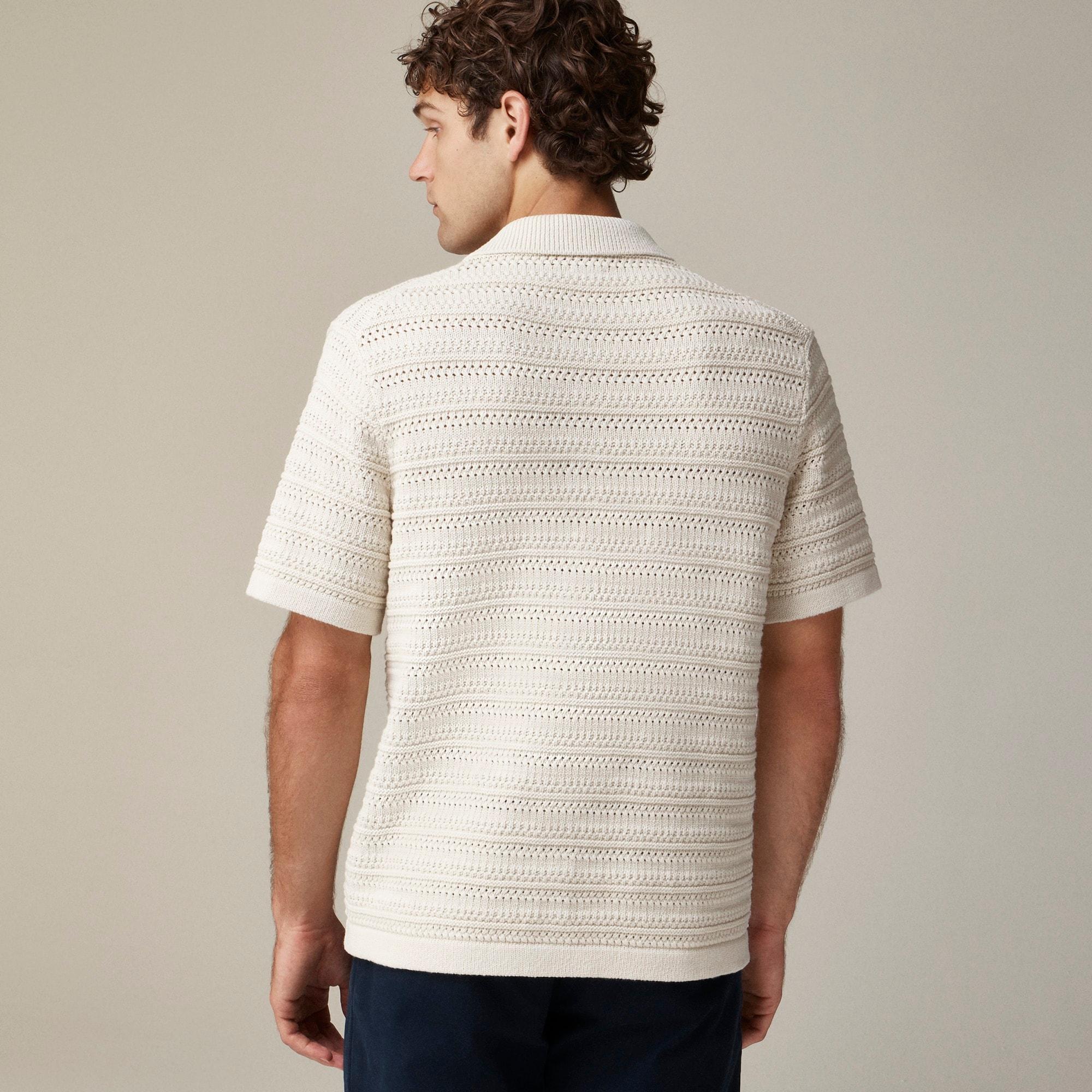 Short-sleeve cotton open-stitch polo cardigan sweater Product Image