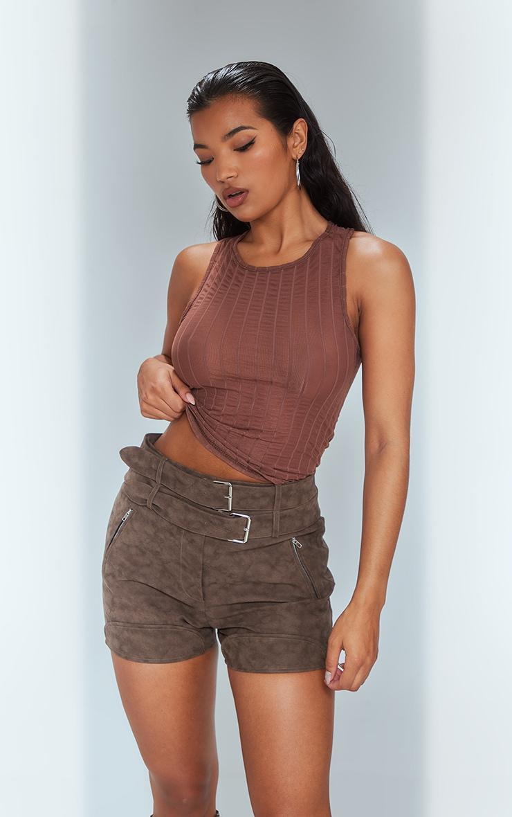 Brown Washed Faux Leather Belted Shorts Product Image