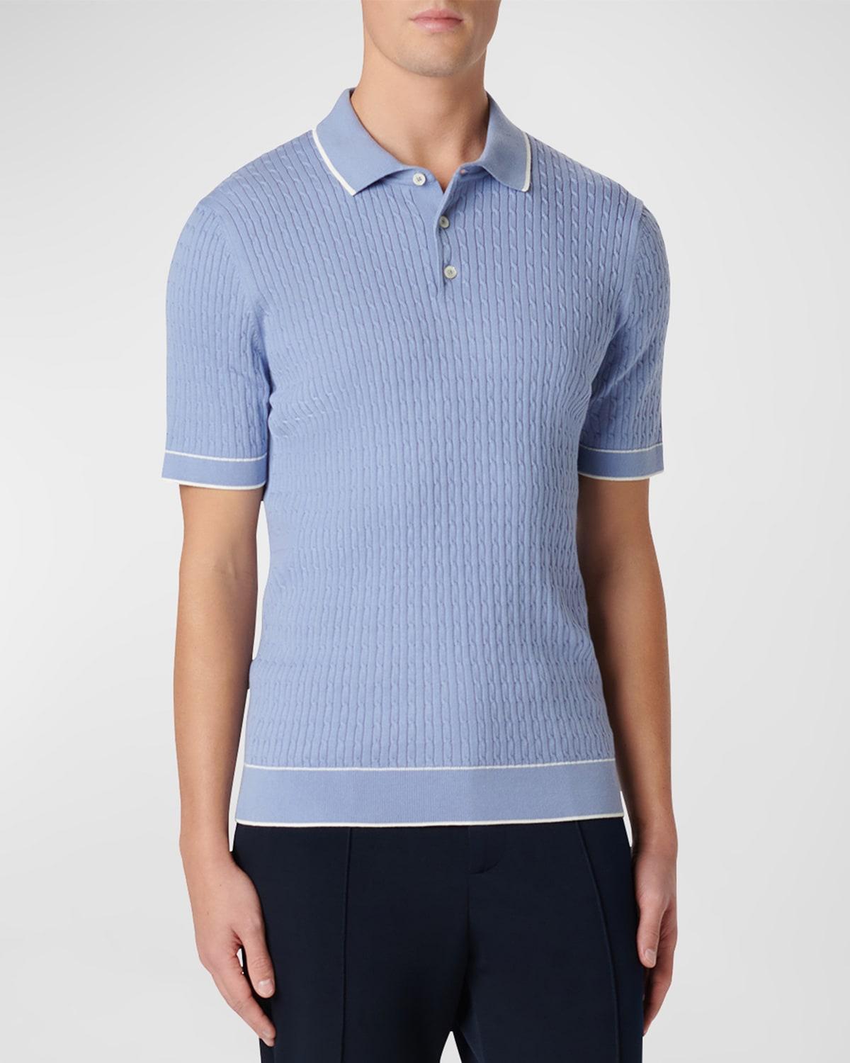 Bugatchi Tipped Rib Cable Stitch Polo Sweater Product Image