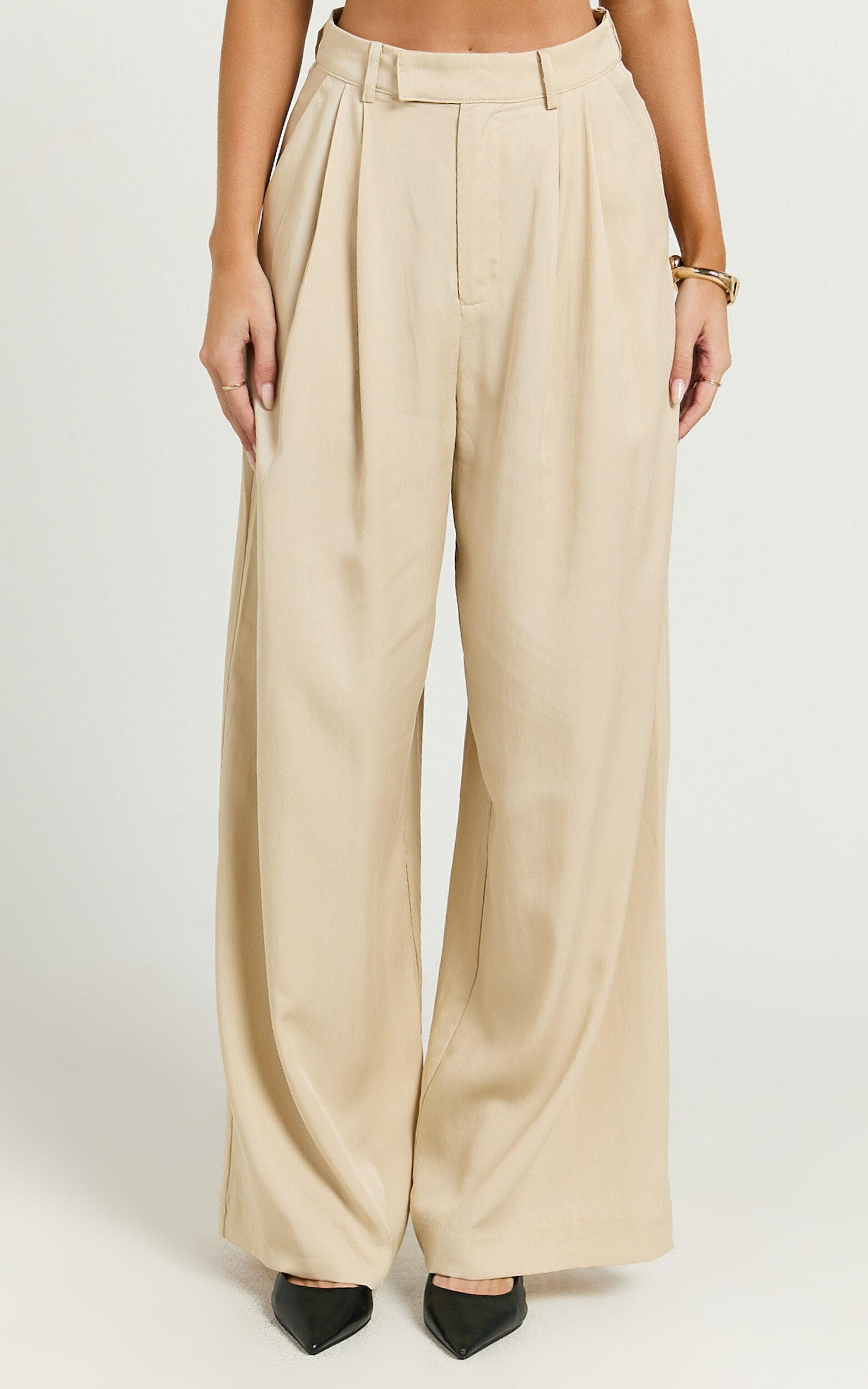 Clarke Pants - High Waist Wide Leg Pants in Stone Product Image