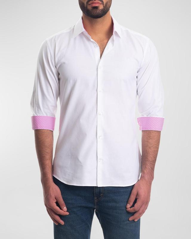 Mens Solid Button-Down Shirt with Gingham Cuffs Product Image