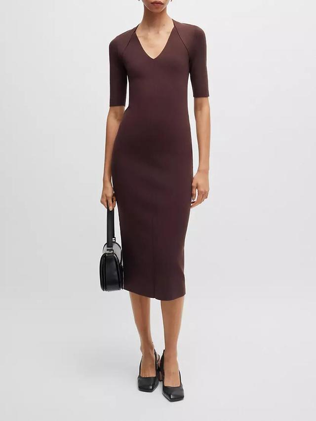 V-Neck Knitted Dress with Cropped Sleeves Product Image