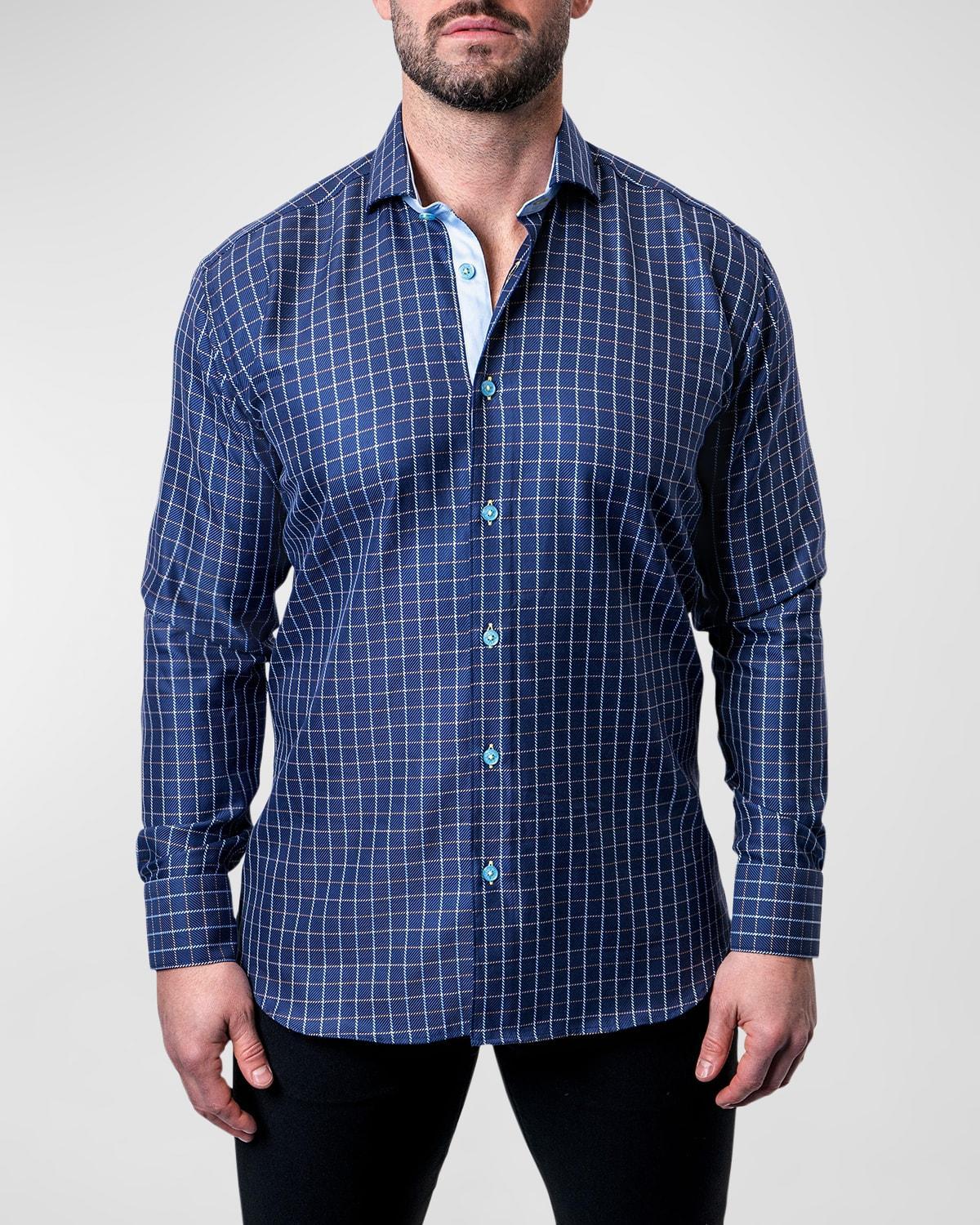 Maceoo Einstein Royal Check Blue Contemporary Fit Button-Up Shirt Product Image