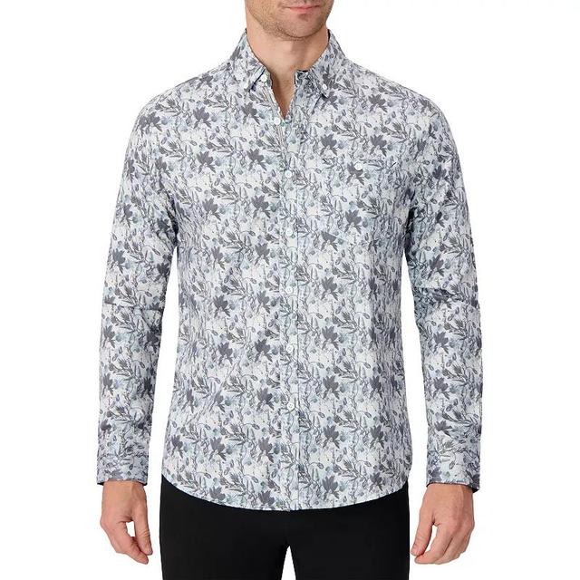 Mens Report Collection Long Sleeve Stretch Modal Plaid Woven Button-Down Shirt Blue Floral Product Image