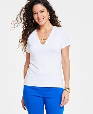 Women's O-Ring Short-Sleeve Keyhole Top, Created for Macy's Product Image