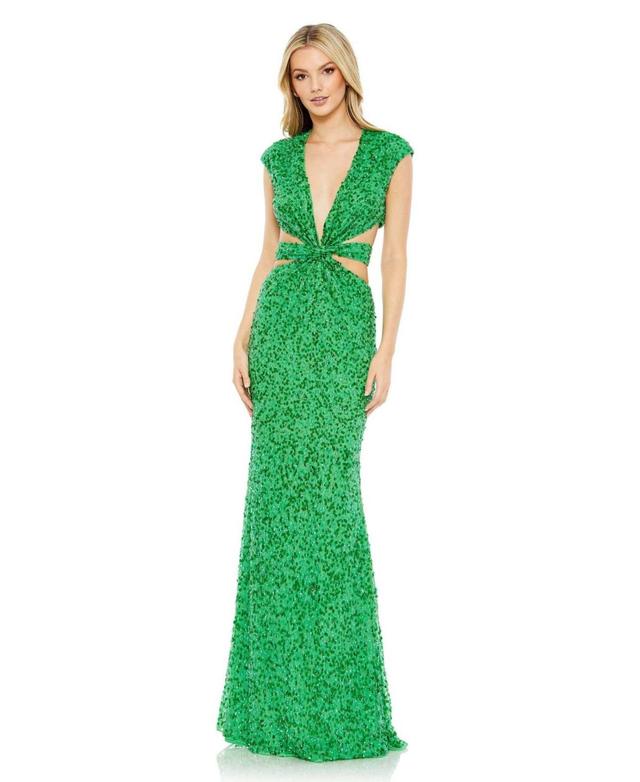 Womens Sequined Cap Sleeveless Plunge Neck Cut Out Gown Product Image