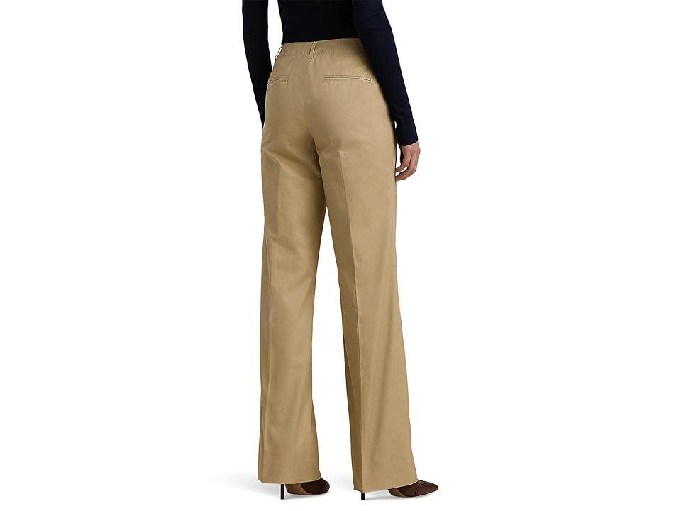 Lauren Ralph Lauren Cotton Twill High-Rise Pants (Birch Tan) Women's Casual Pants Product Image