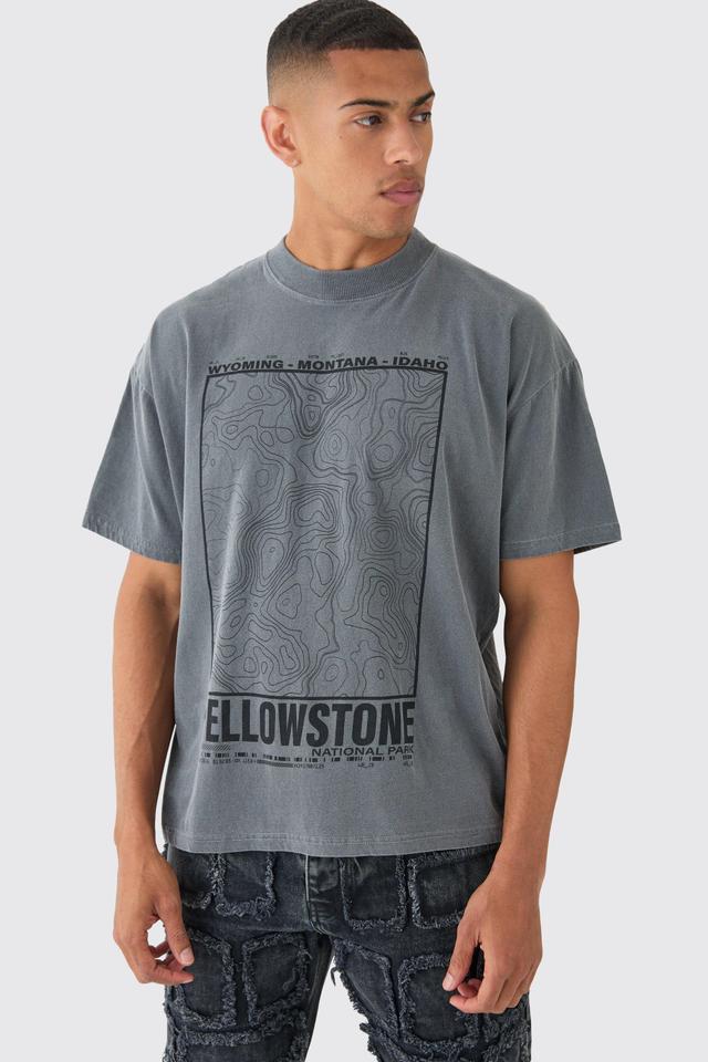 Oversized Yellowstone Stencil Print Wash T-shirt | boohooMAN USA Product Image