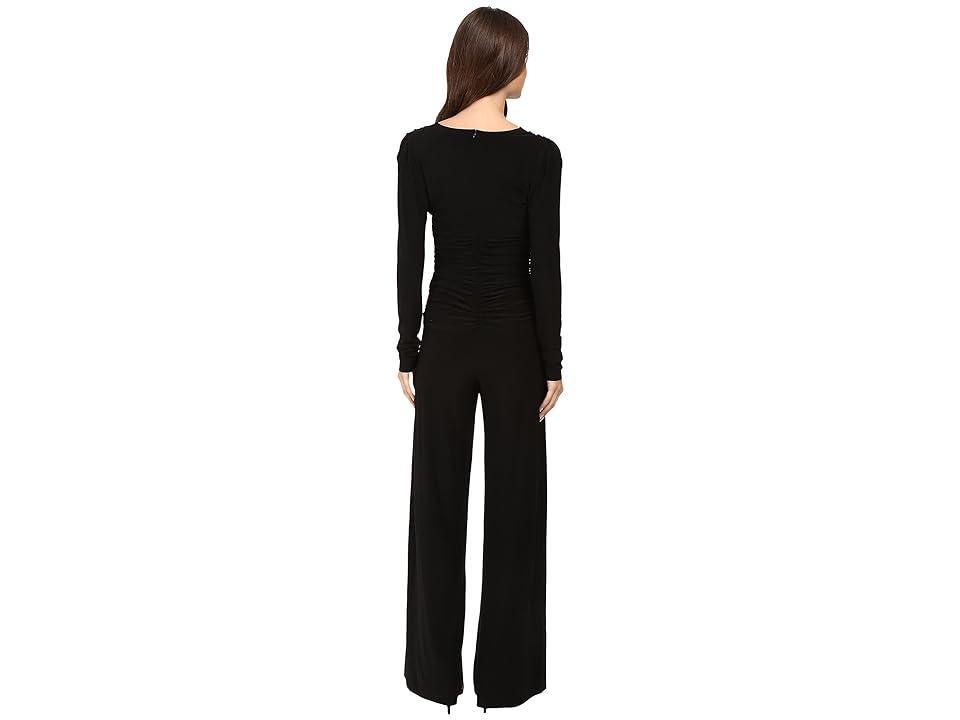 Norma Kamali V-Neck Long Sleeve Shirred Waist Jumpsuit (Black) Women's Jumpsuit & Rompers One Piece Product Image